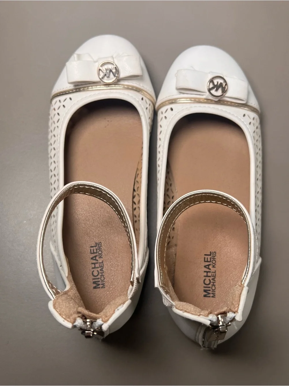 Michael Kors White Ankle Strap Flats Girls Size 2